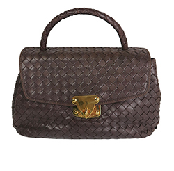 Vintage Top Handle Flap Handbag, Leather, Brown, 10100101023ESP, 2*